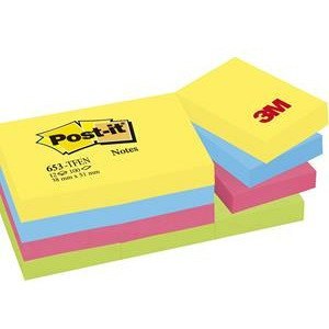 Karteczki Post-it 38x51mm (653-TFEN) mix kolorów (12x100)